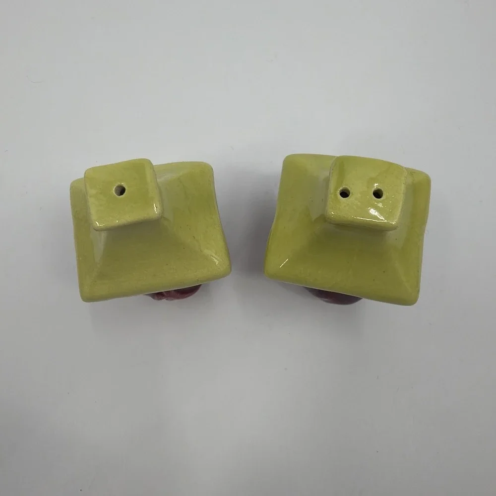 Mid Century Chartreuse/Burgundy's Ceramic Lamp Shaped Salt & Pepper Shakers
